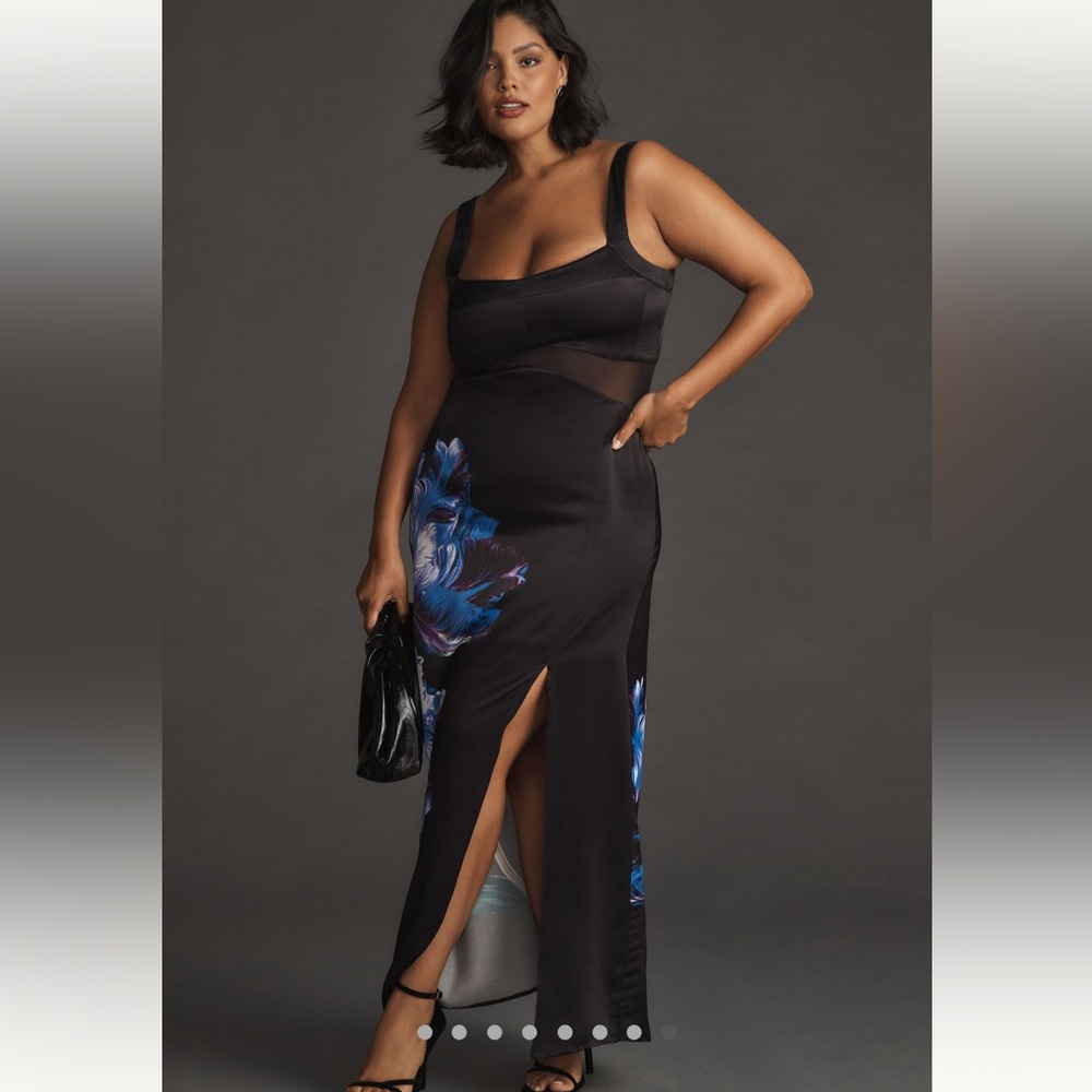 Anthropologie Black Dress with Flower Motif Size 24